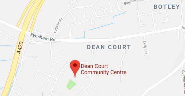 Map of Dean Court Community Centre in Pinnocks Way, Botley